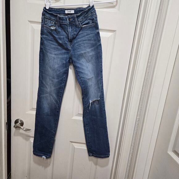 Ceros Mid Rise Straight Leg Blue Distressed Jeans Women’s Size 27 - Picture 3 of 11